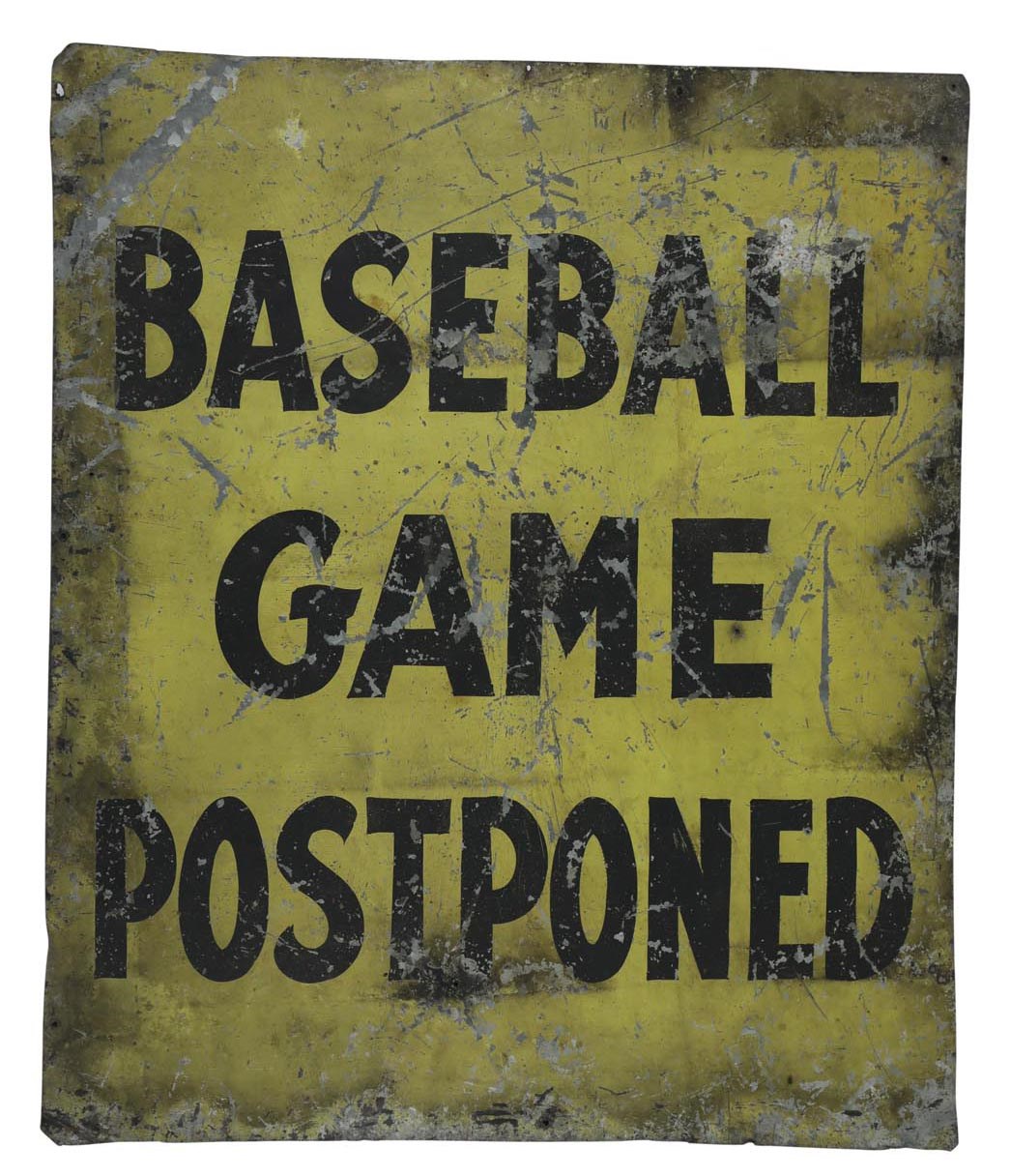 Stadium Artifacts - 1930s Baseball Game"Postponed" Folk Art Sign