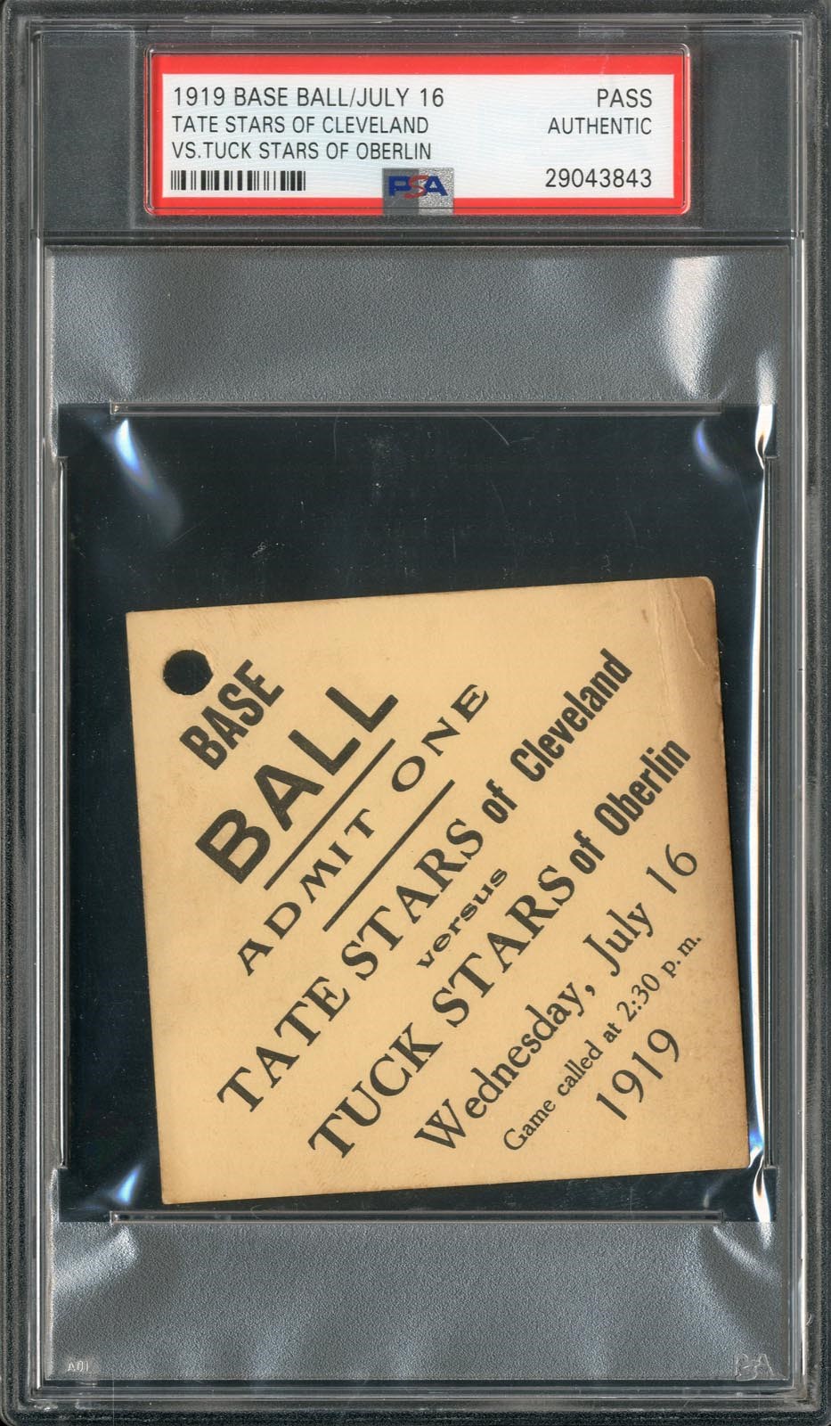1919 Tate Stars v. Tuck Stars Negro League Pass (PSA)