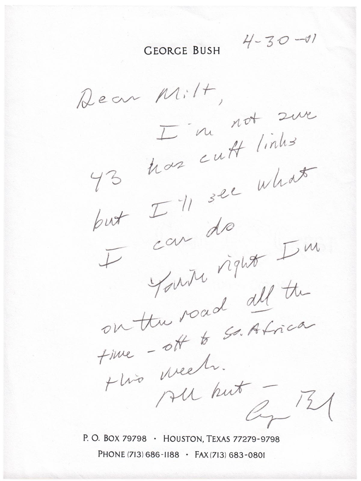Hand Written and Signed George Bush Note w/ "43" Content (PSA)