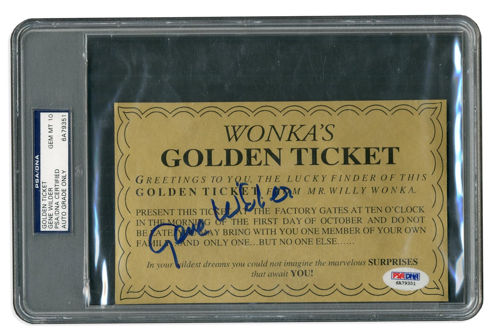 Willy Wonka Golden Ticket Signed By Gene Wilder PSA DNA GEM MT 10