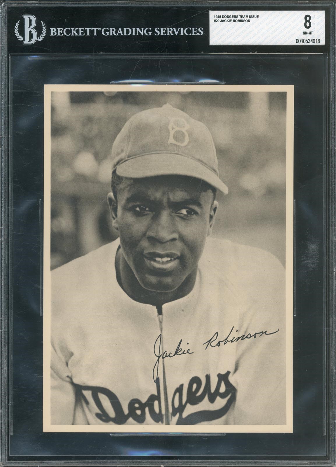 Baseball and Trading Cards - 1948 Dodgers Team Issue #20 Jackie Robinson BGS NM-MT 8 (POP 1 Highest Graded)