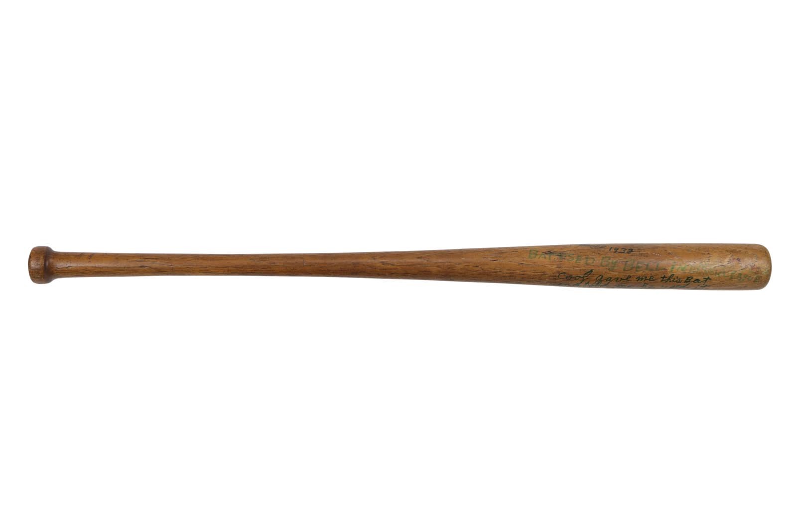1932 James "Cool Papa" Bell Signed Game Used Bat - Gifted to Lester Lockett (PSA GU 7)