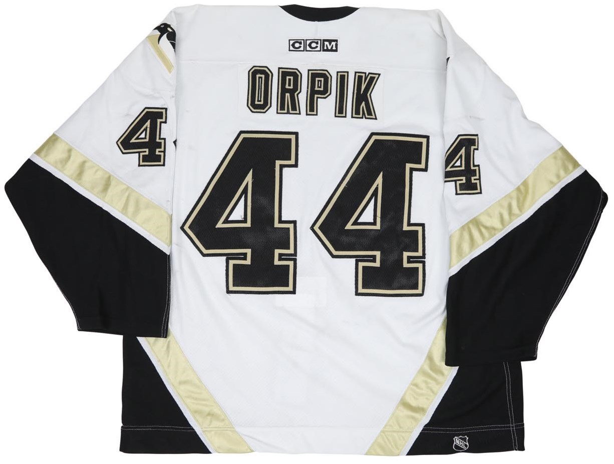 2003-04 Brooks Orpik Pittsburgh Penguins Game Worn Rookie Jersey (Multiple Photo-Matches)