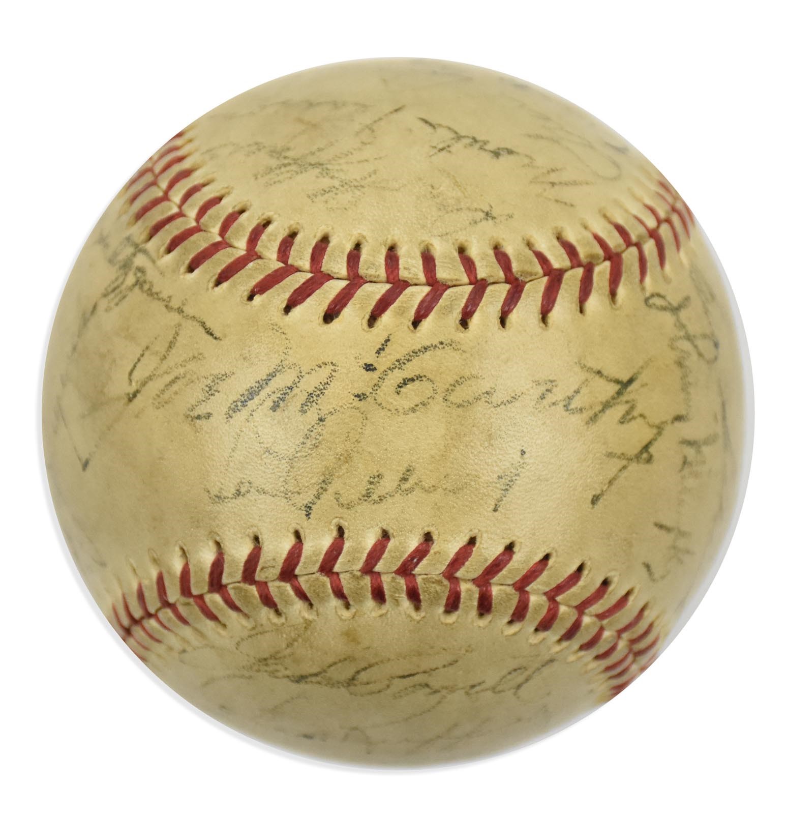 NY Yankees, Giants & Mets - 1937 World Champion New York Yankees Team Signed Baseball (PSA)