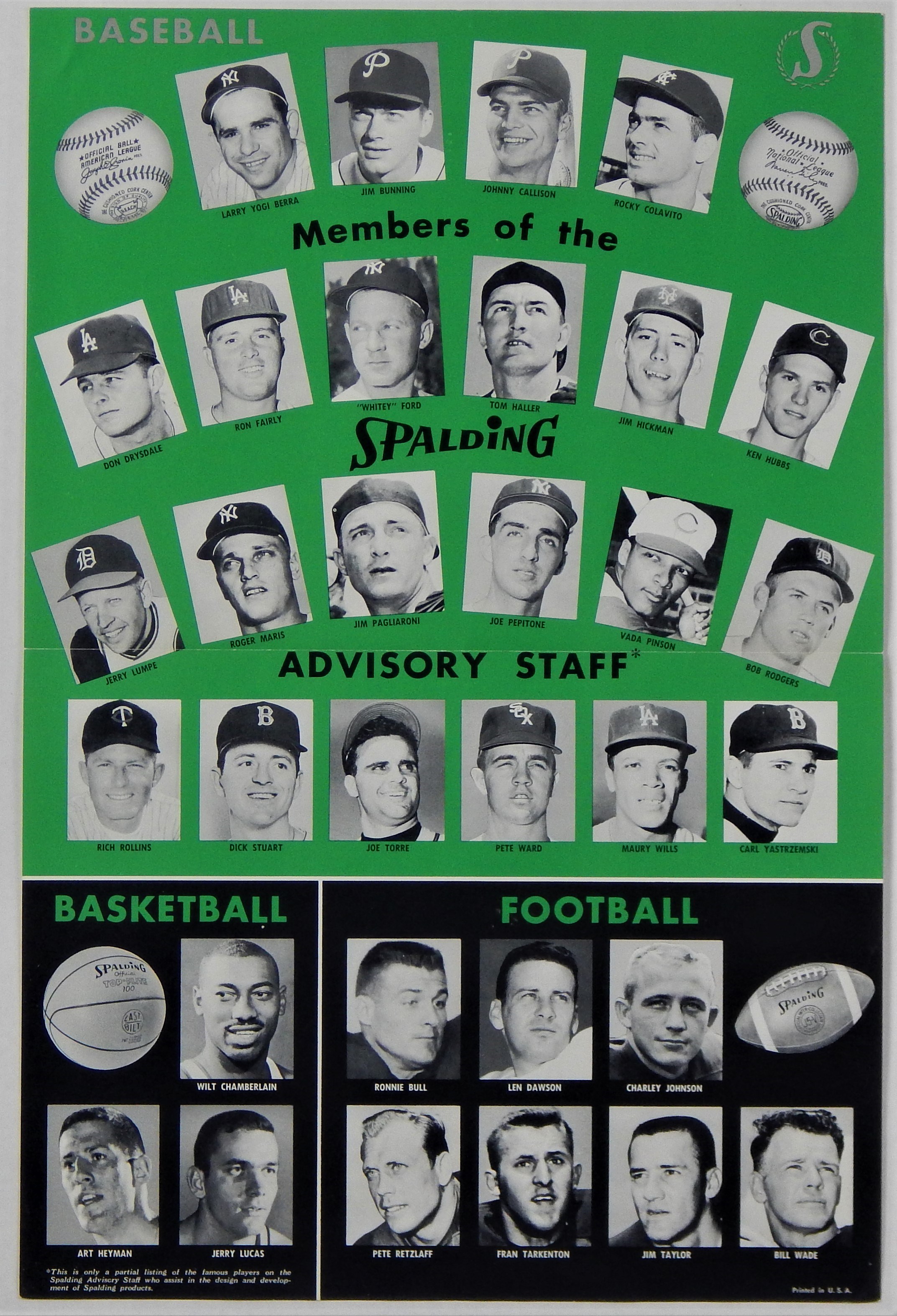 Baseball Memorabilia - Early 1960's Spalding Advertising Poster