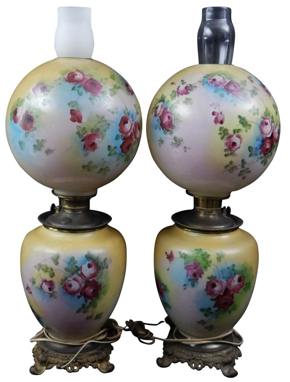 Pair of Turn of the Century Gone with the Wind Lamps