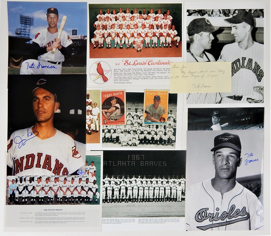 Baseball Autographs - Roger Maris and Tito Francona Cards, Letters and Photos.