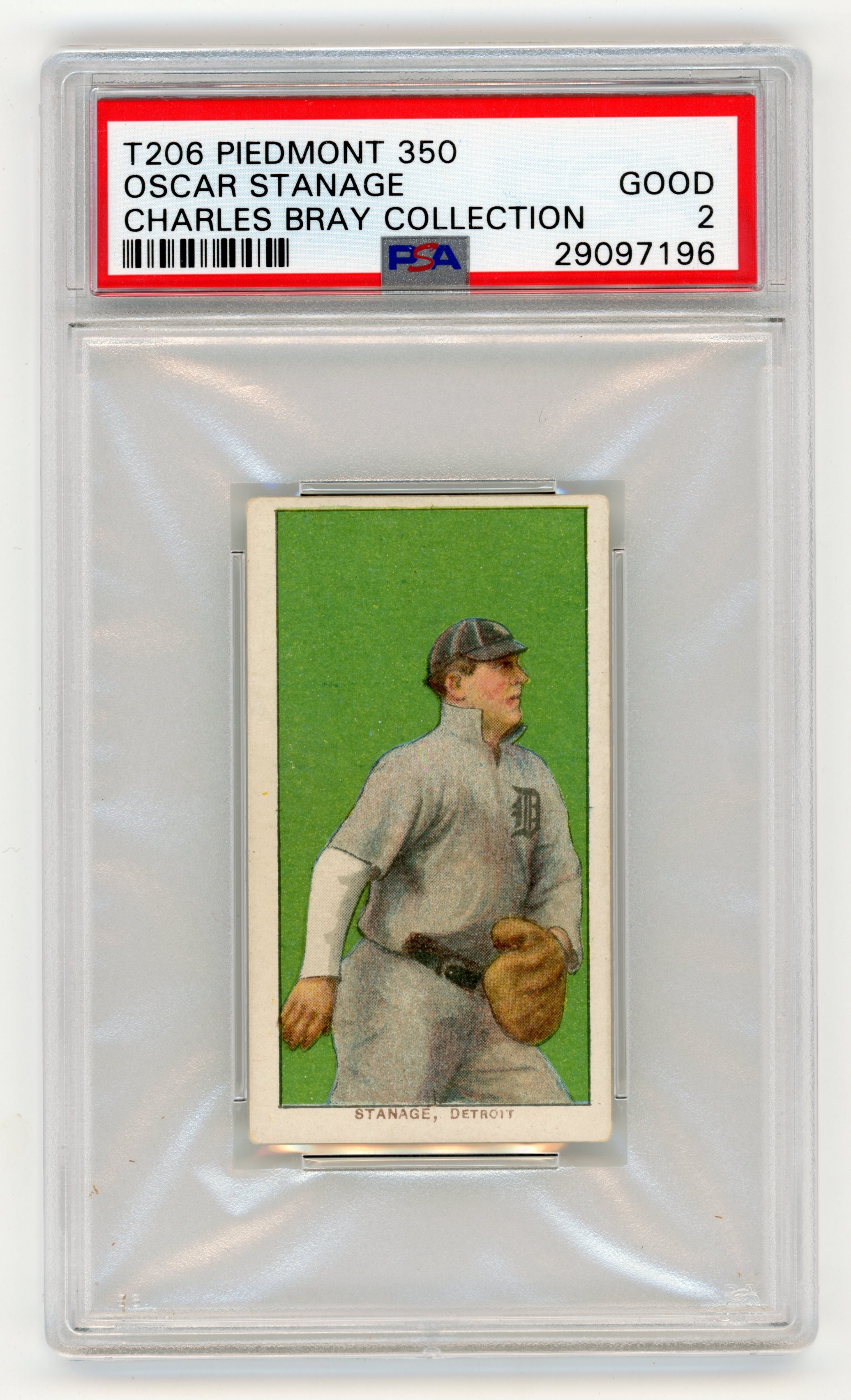 Baseball and Trading Cards - T206 Piedmont 350 Oscar Stanage PSA GOOD 2 From the Charles Bray Collection.