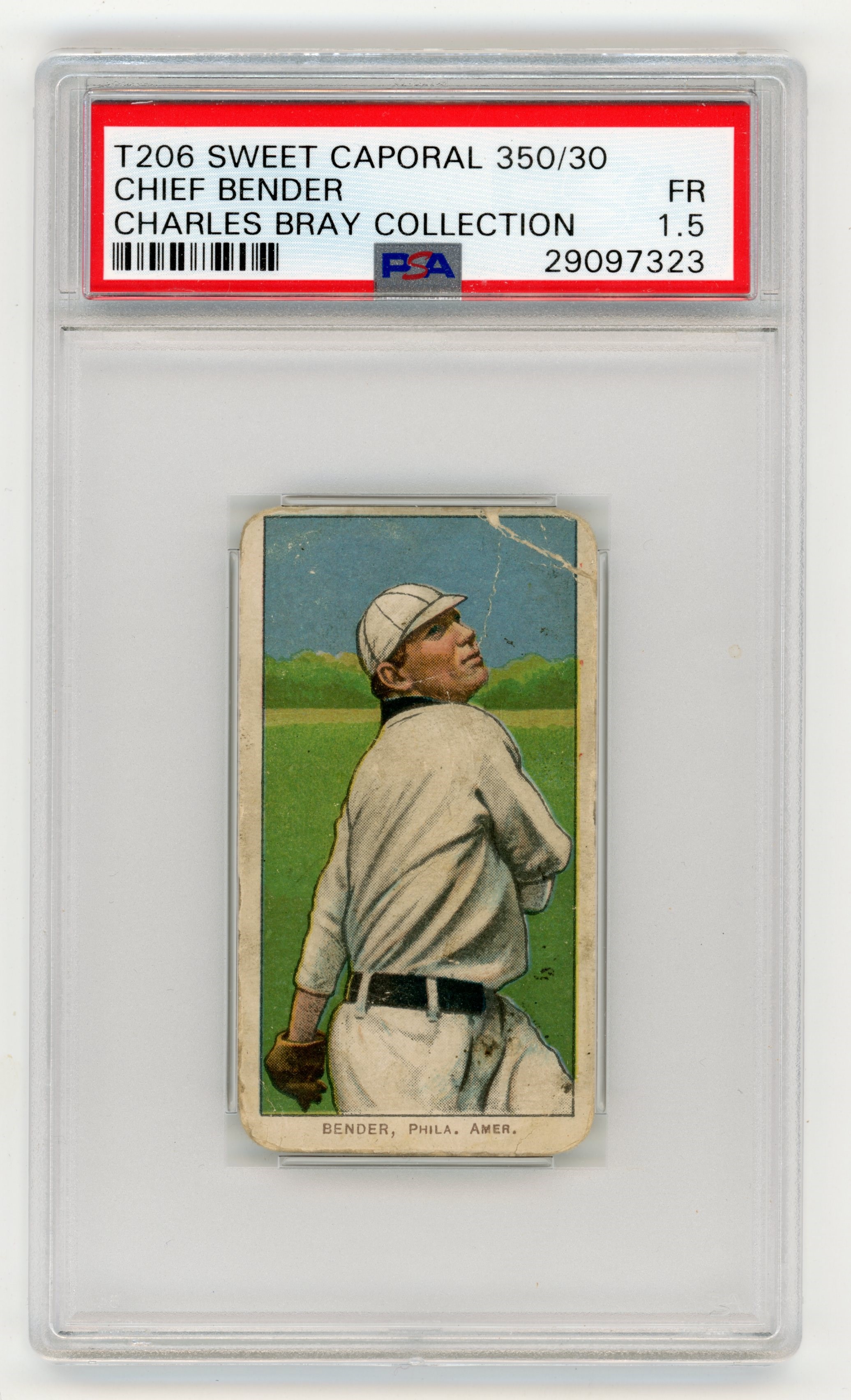 Baseball and Trading Cards - T206 Sweet Caporal 350/30 Chief Bender PSA 1.5 From Charles Bray Collection