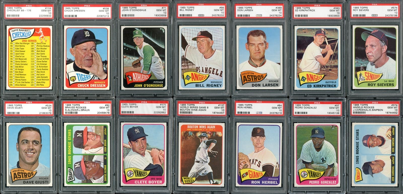 Baseball and Trading Cards - 1965 Topps Graded PSA GEM MINT 10 Collection (14)