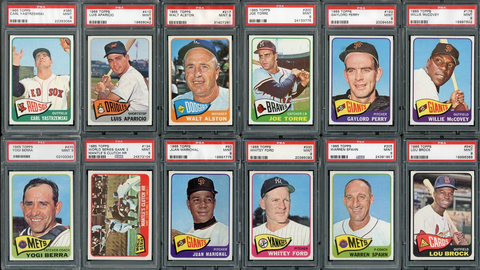 Baseball and Trading Cards - 1965 Topps Hall of Famer PSA MINT 9 Collection (12)