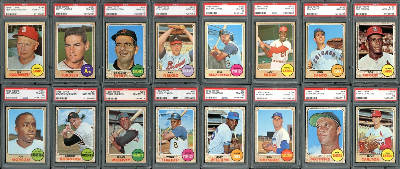 Baseball and Trading Cards - 1968 Topps Hall of Famer PSA GEM MINT 10 Collection (16)