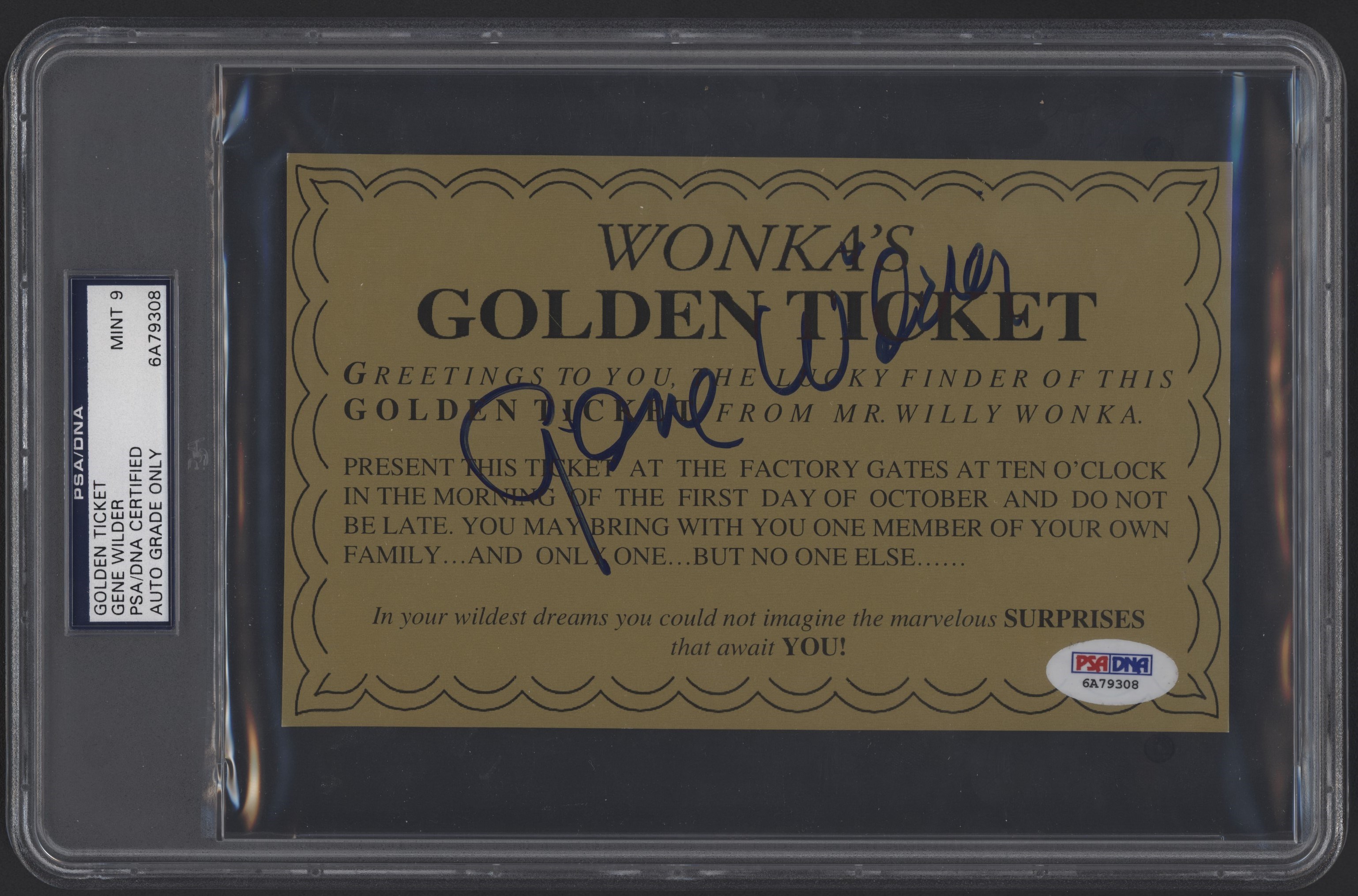 Movies - Willy Wonka "Golden Ticket" Signed by Gene Wilder - PSA/DNA MINT 9