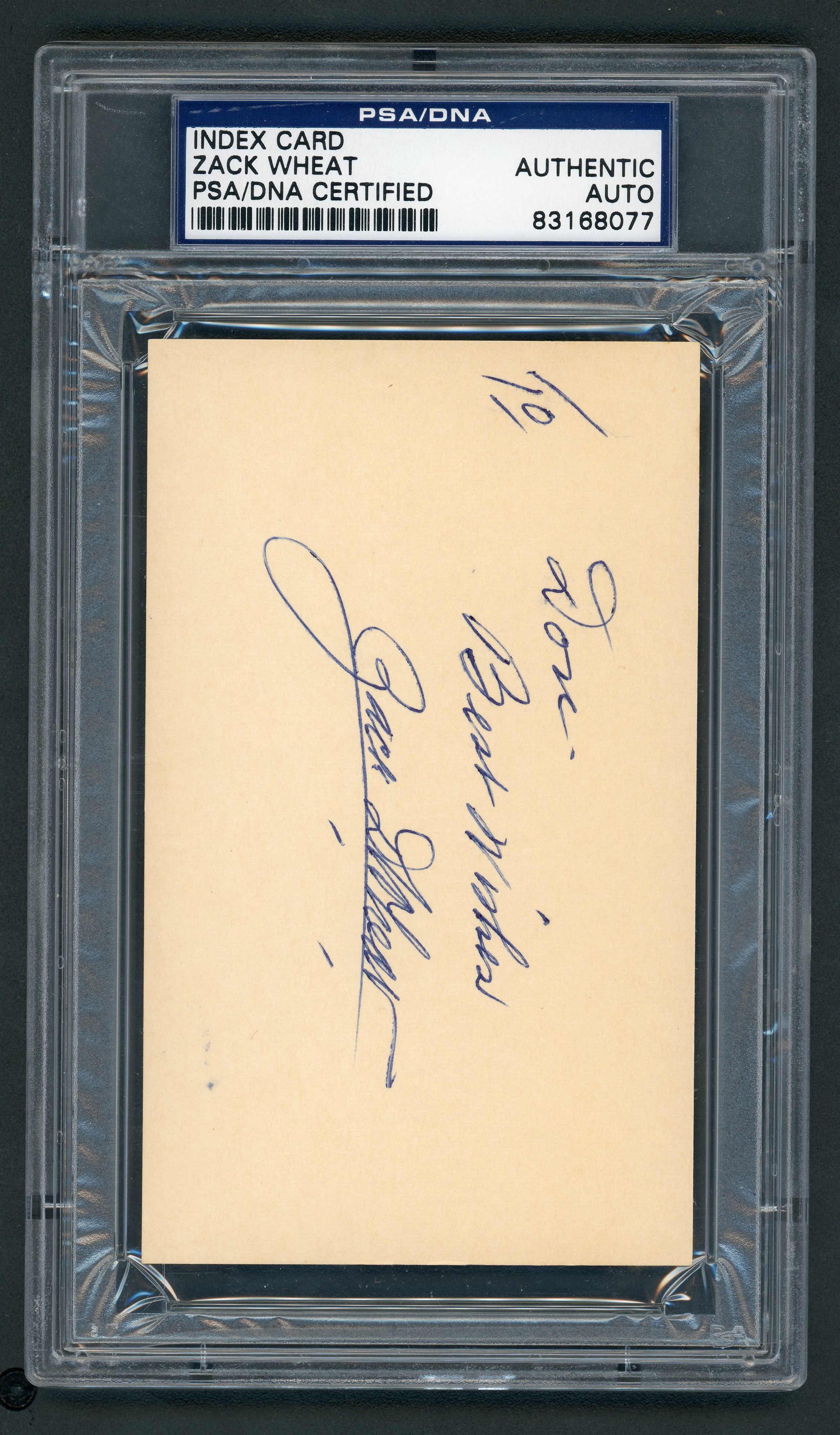 Baseball Autographs - Zack Wheat Signed Index Card (PSA/DNA)