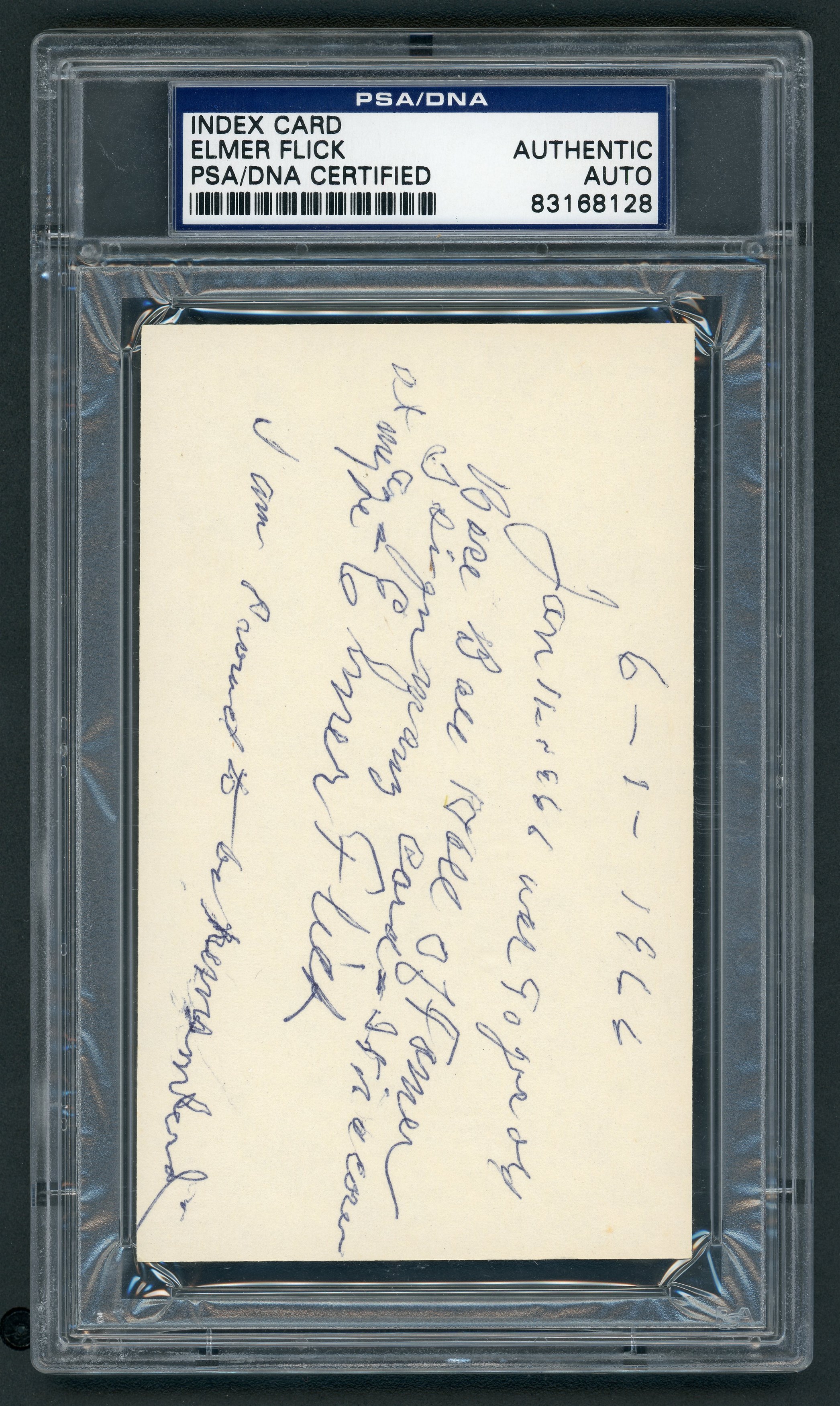 Baseball Autographs - 1966 Elmer Flick Signed Heavily Inscribed Index Card (PSA/DNA)