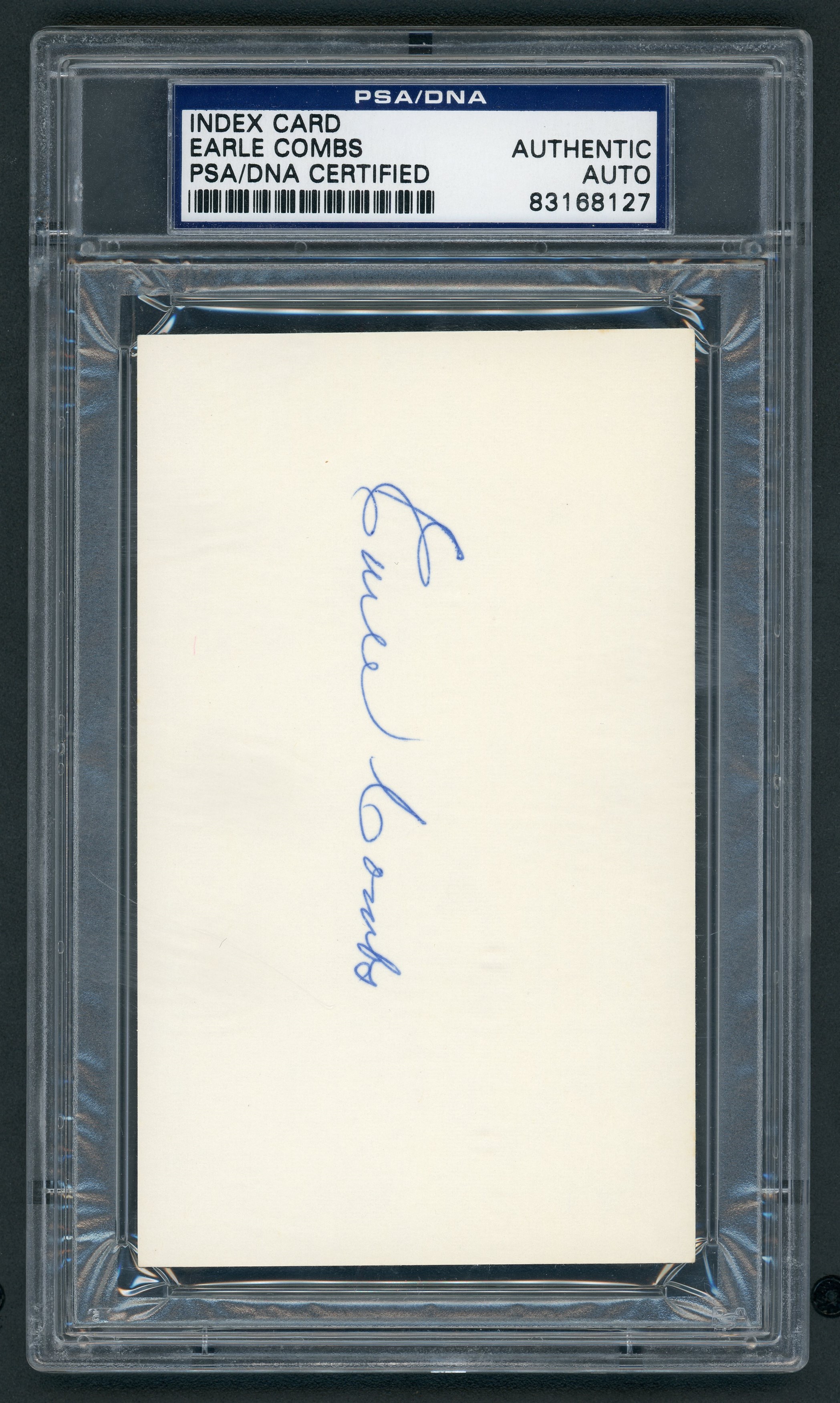 - Perfect Earle Combs Signed Index Card (PSA/DNA)