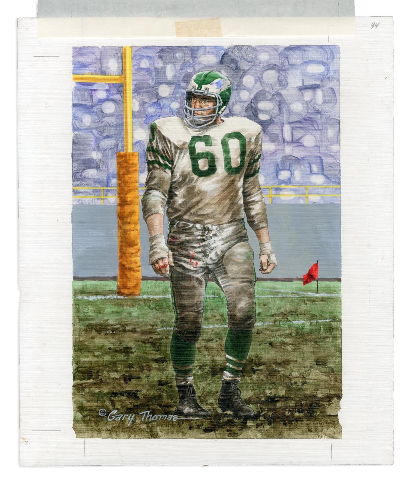 Football - Chuck Bednarik Original Artwork for 1992 "Goal Line Art Series" Card (#94)