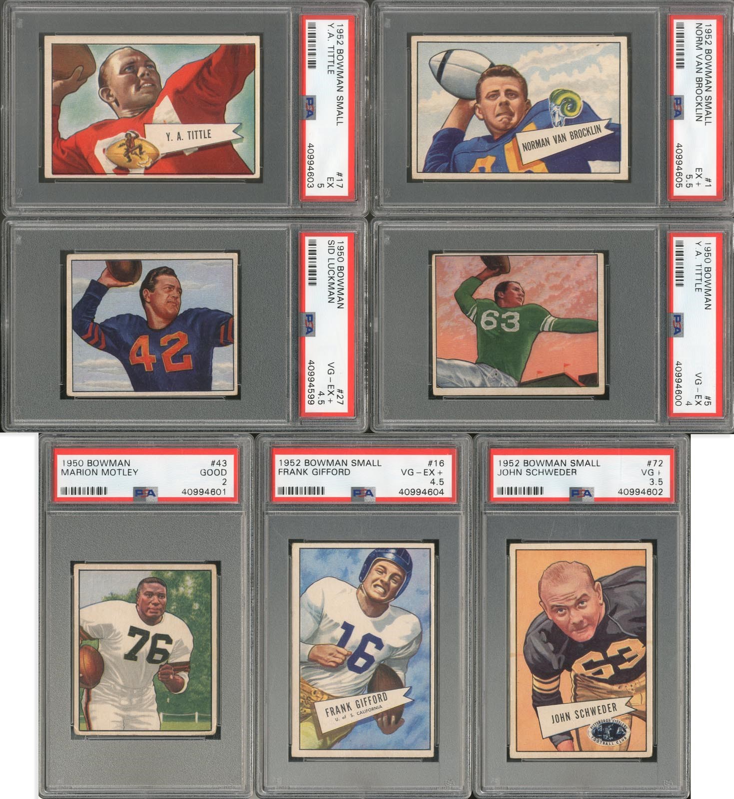 Baseball and Trading Cards - 1950 Bowman & 1952 Bowman Small Football Partial Sets w/(7) PSA Graded (150+ Cards)