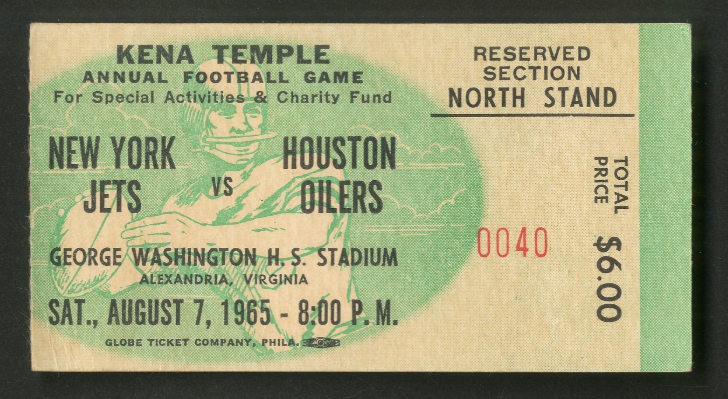 Football - 1965 Joe Namath's First Professional Game Ticket
