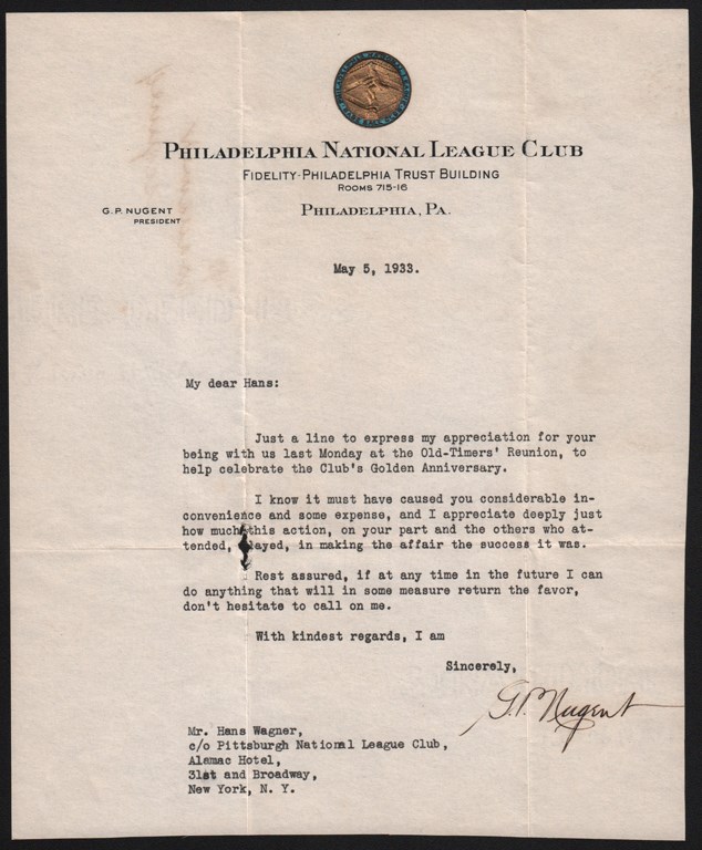 1933 Philadelphia Phillies Owner Gerald Nugent Letter to Honus Wagner