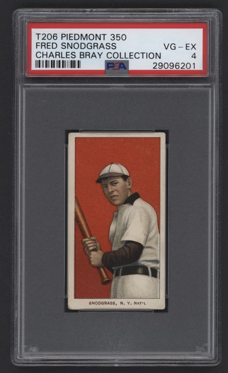 Baseball and Trading Cards - T206 Piedmont 350 Fred Snodgrass PSA VG-EX 4 From The Charles Bray Collection