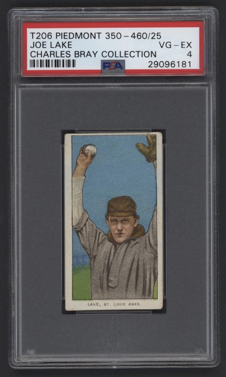 Baseball and Trading Cards - T206 Piedmont 350-460/25 Joe Lake PSA 4 From The Charles Bray Collection