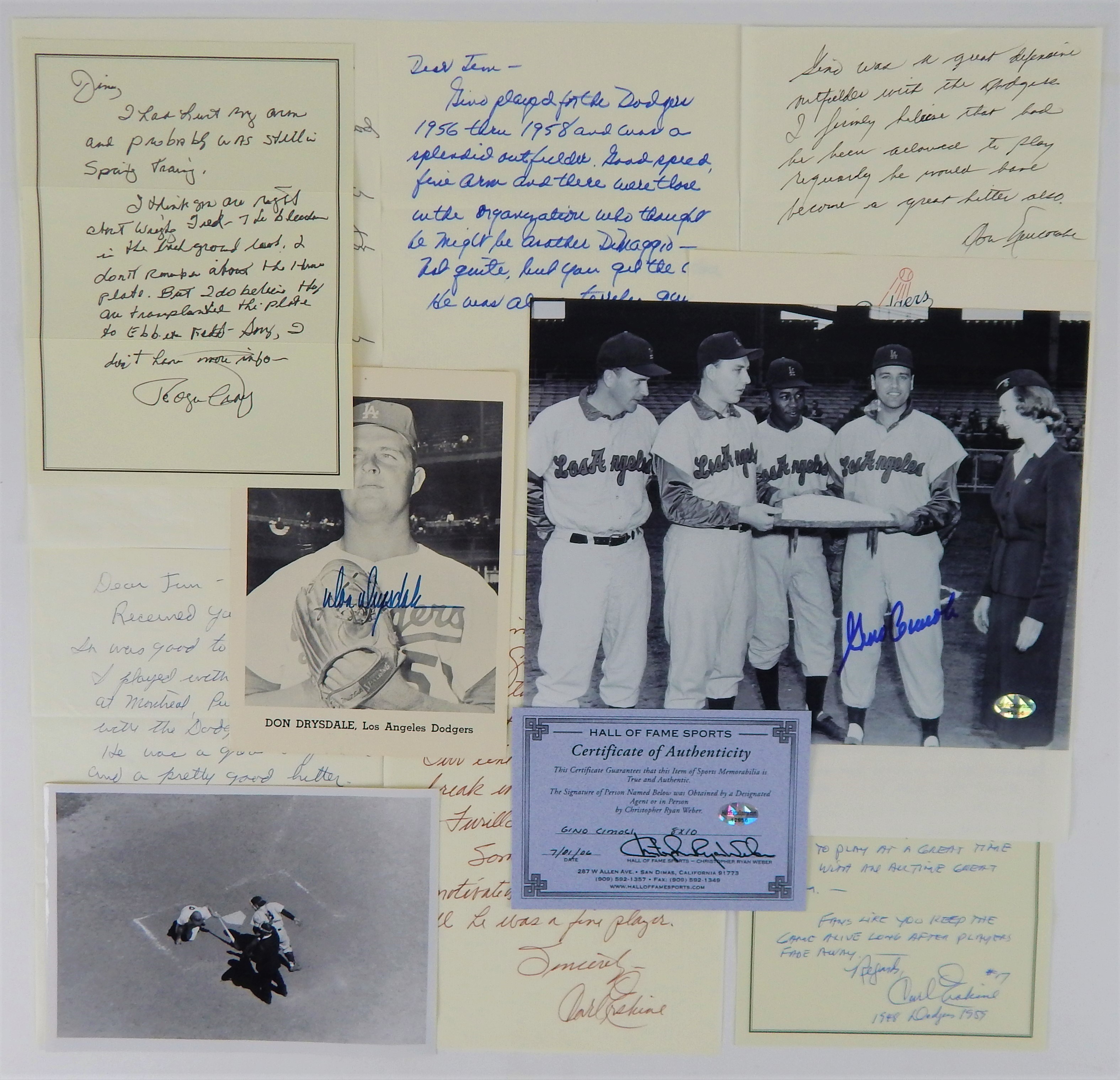 Baseball Autographs - Dodgers Signed Cards, Letters (Snider), Notes and Pictures(Drysdale) (90+)