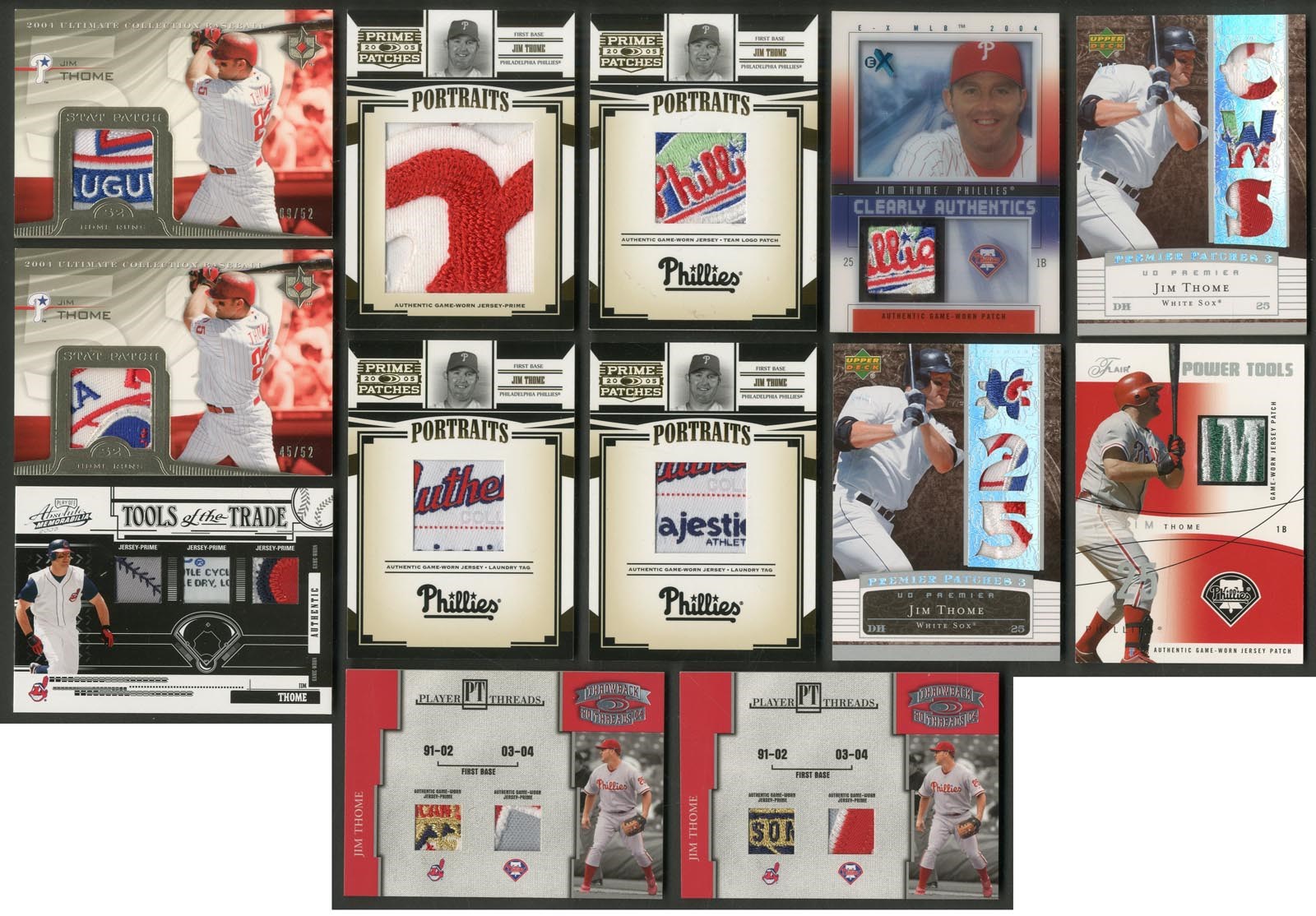 Huge Jim Thome Modern Insert Game Worn Multi-Color Patch Collection (540+)