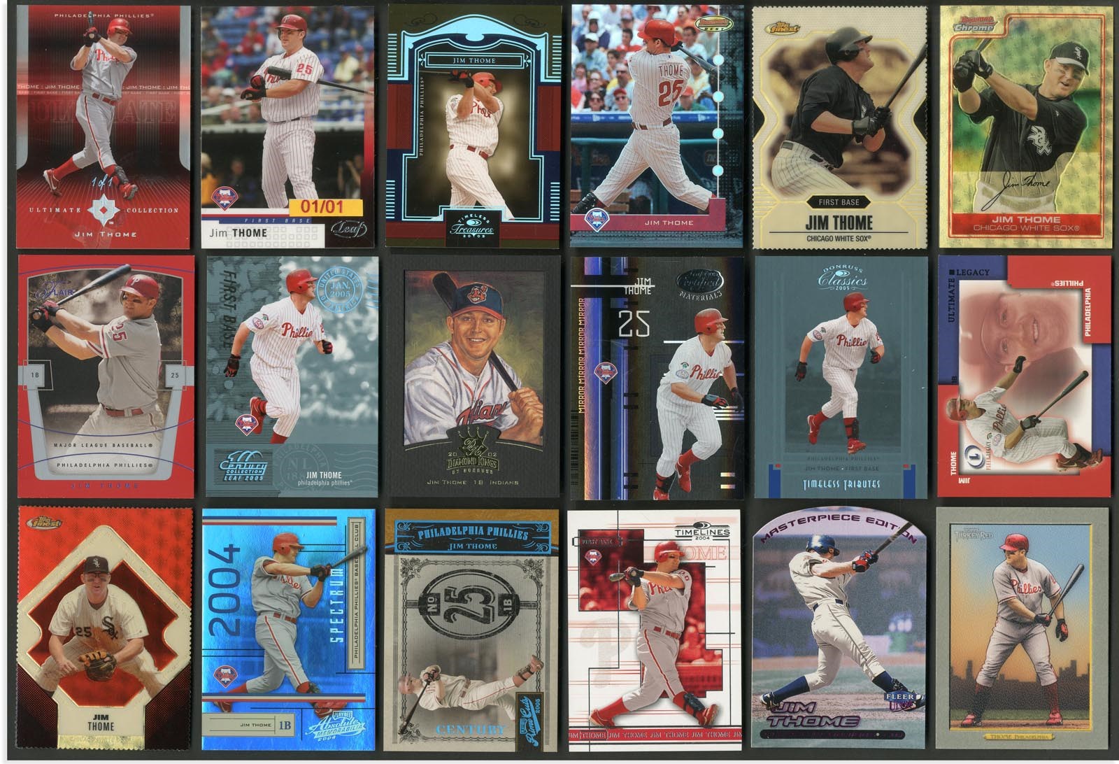 Jim Thome Master Collection - 1999-2008 Jim Thome "1 of 1" Masterpiece Collection w/Four Superfractors (40)