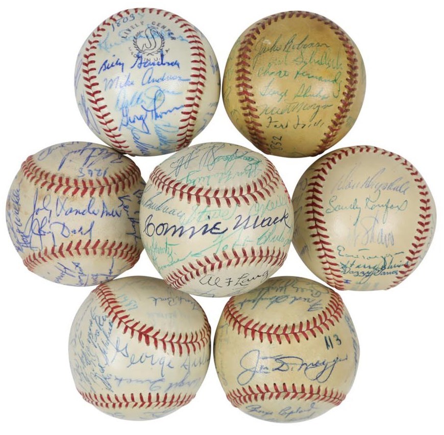 Baseball Autographs - 1940s-60s Team & HOF Multi Signed Baseballs from the John O'Connor Collection - Foxx, J. Robinson, Clemente, Mantle (8)
