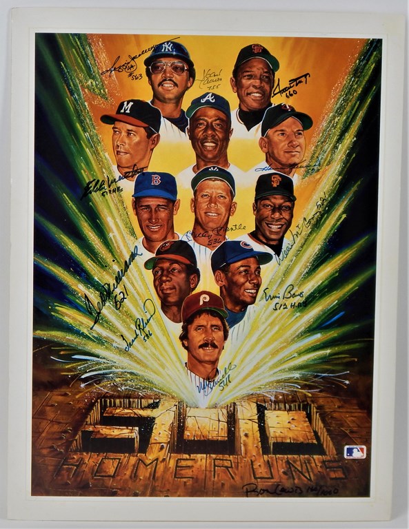 Baseball Autographs - 500 Home Run Hitters Signed Limited Edition Poster by Ron Lewis