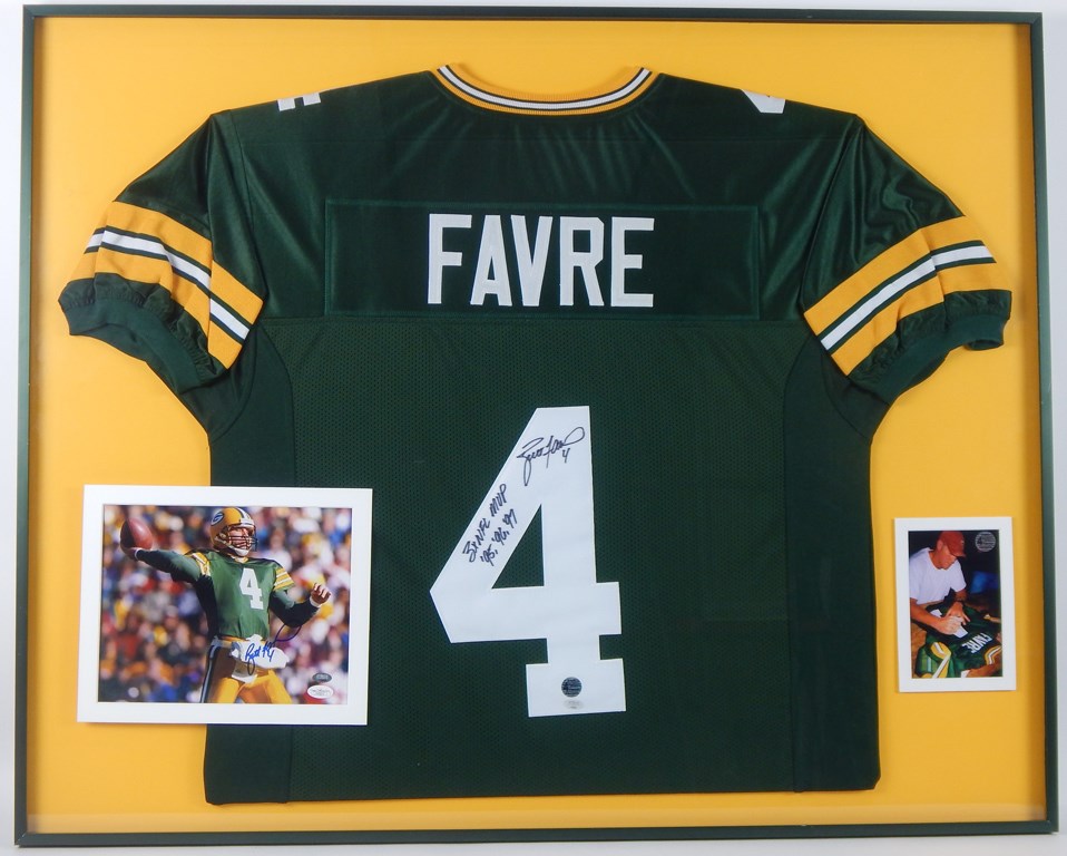 Autographs Football - Brett Favre Signed Limited Edition Replica Jersey w/ Photo