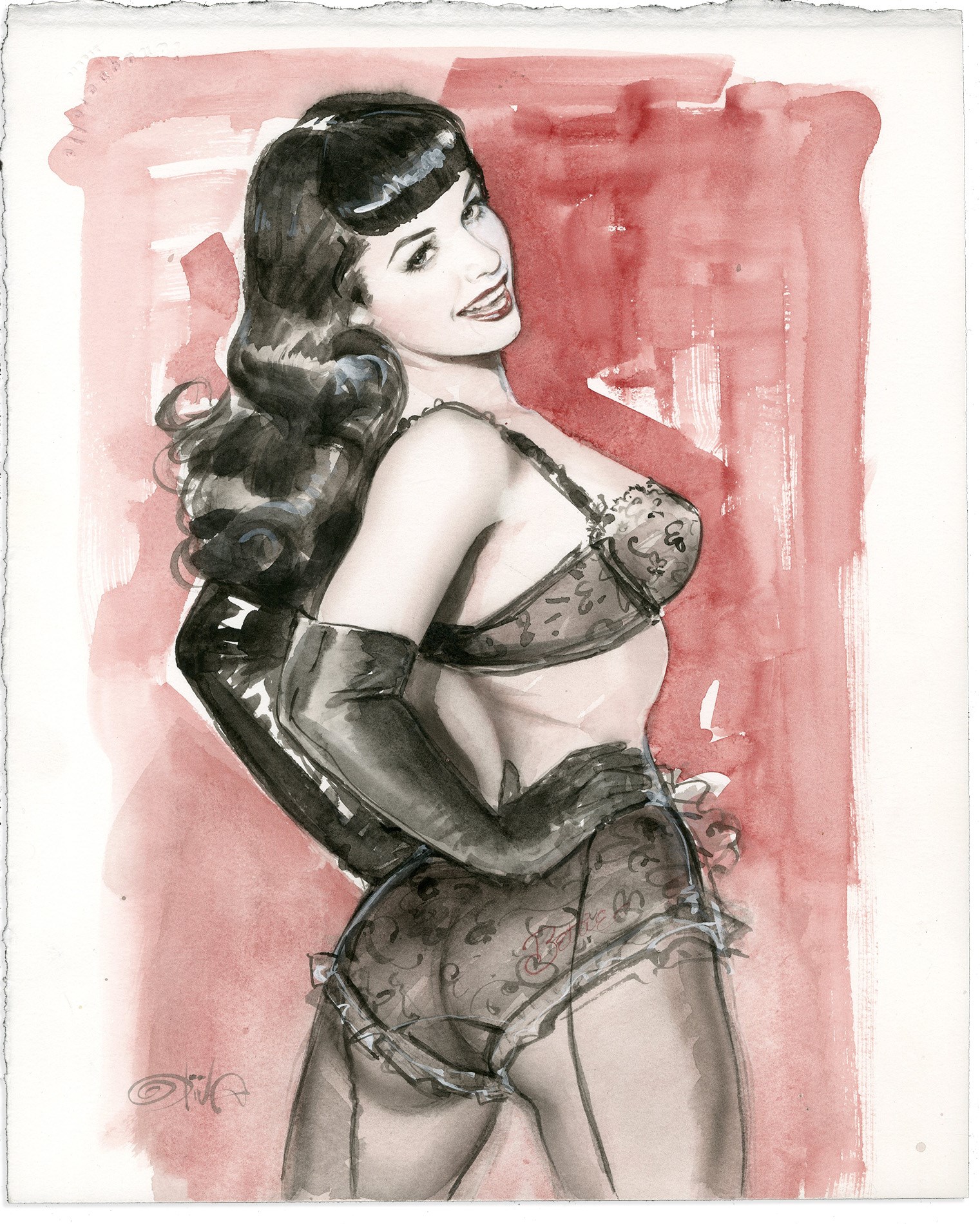 Exceptional Betty Page Watercolor by Olivia