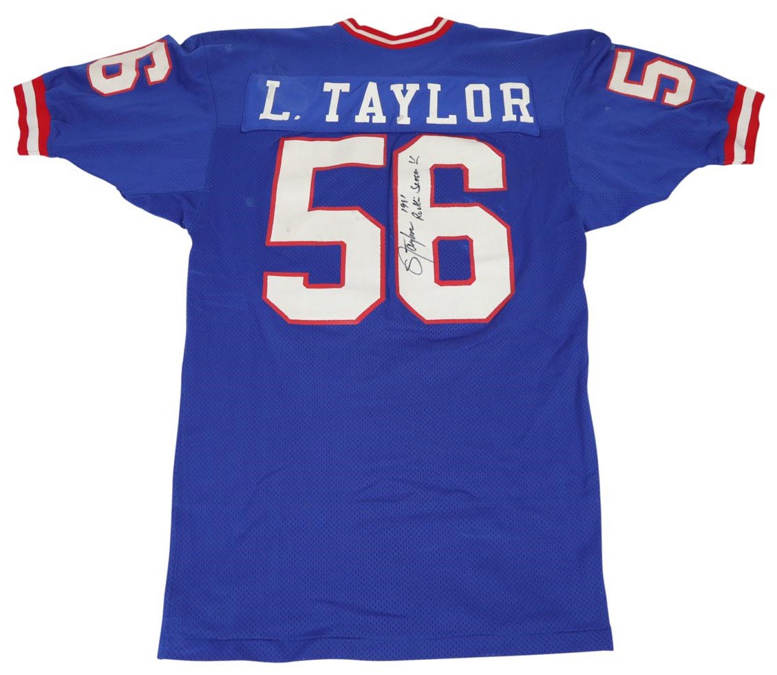 1981 Lawrence Taylor Signed Game Worn "Rookie" Jersey - Photo-Matched w/Giants Coach Provenance