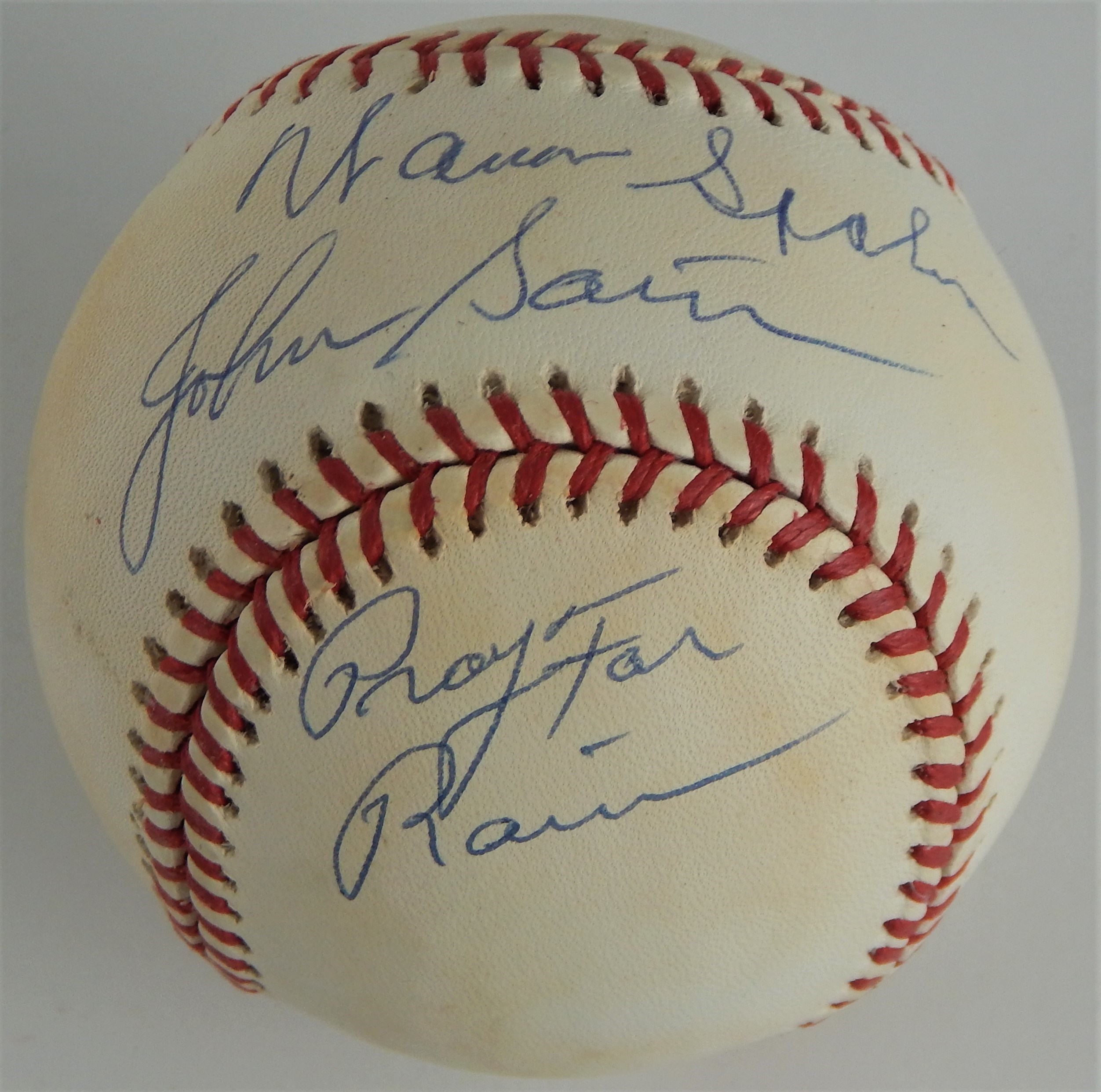 Baseball Autographs - Warren Spahn & Johnny Sain “Pray for Rain" Signed ONL Baseball