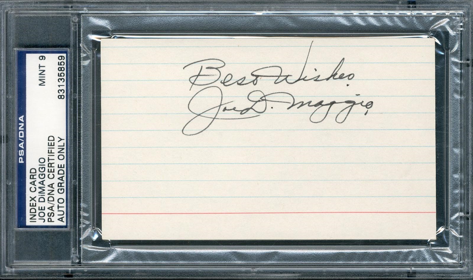 NY Yankees, Giants & Mets - Mint Joe DiMaggio Signed Index Card (PSA 9)