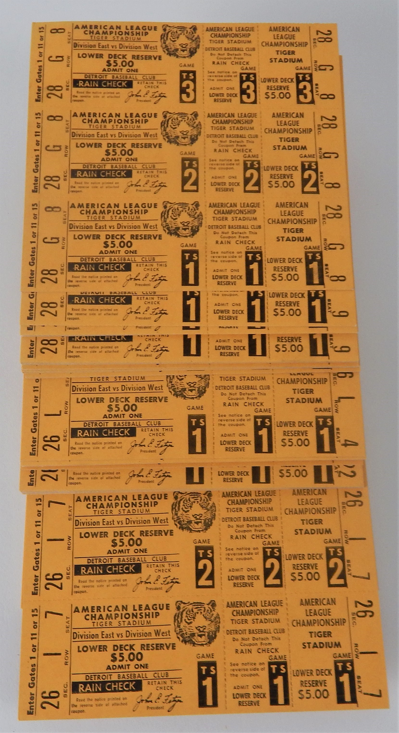 Tickets, Publications & Pins - 1972 Detroit Tigers ALCS Full Tickets (300)