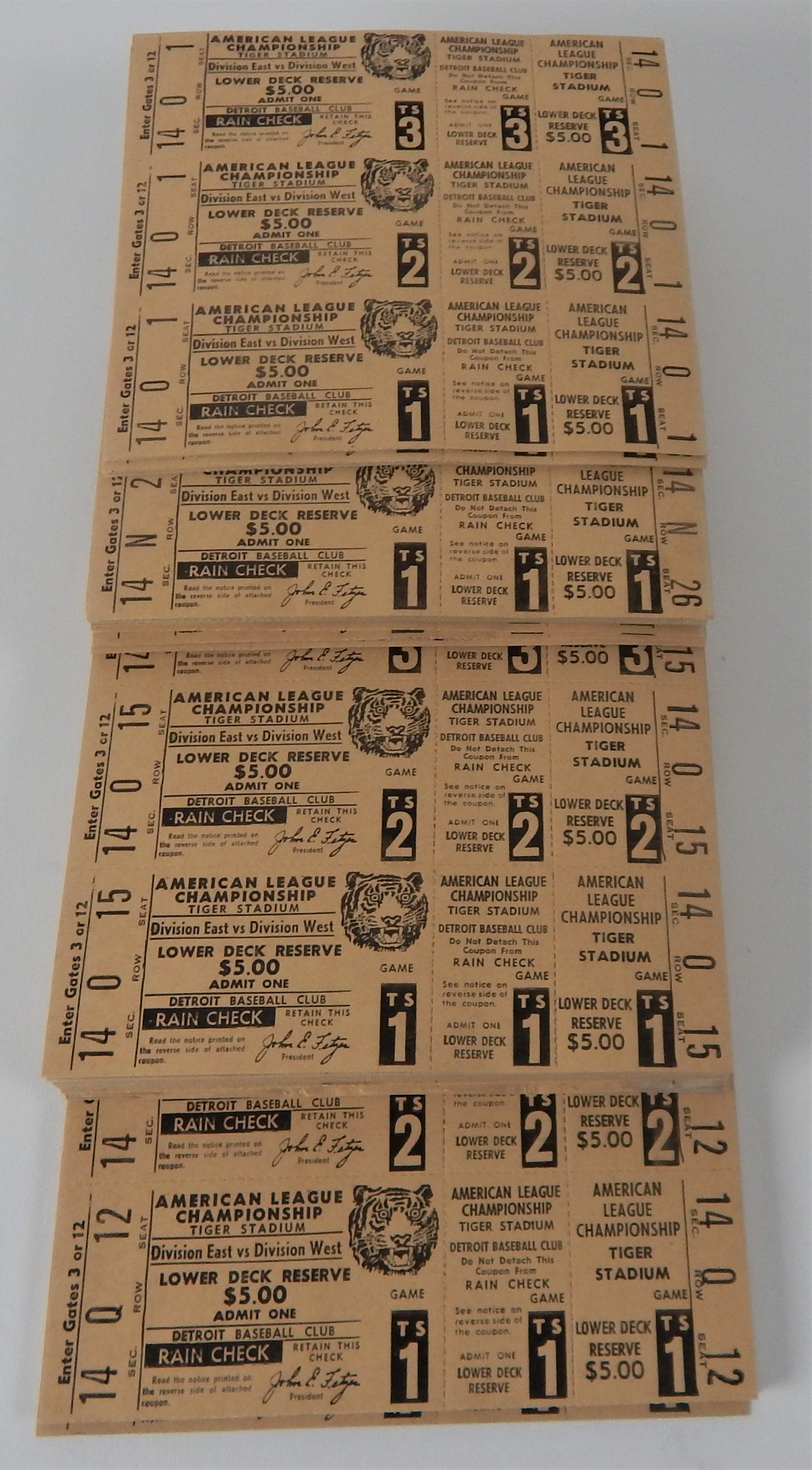 Tickets, Publications & Pins - 1972 Detroit Tigers ALCS Full Tickets (300)