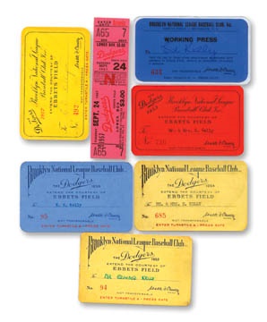 1957 Last Game at Ebbets Field Full Ticket & Guest Pass Collection (6)