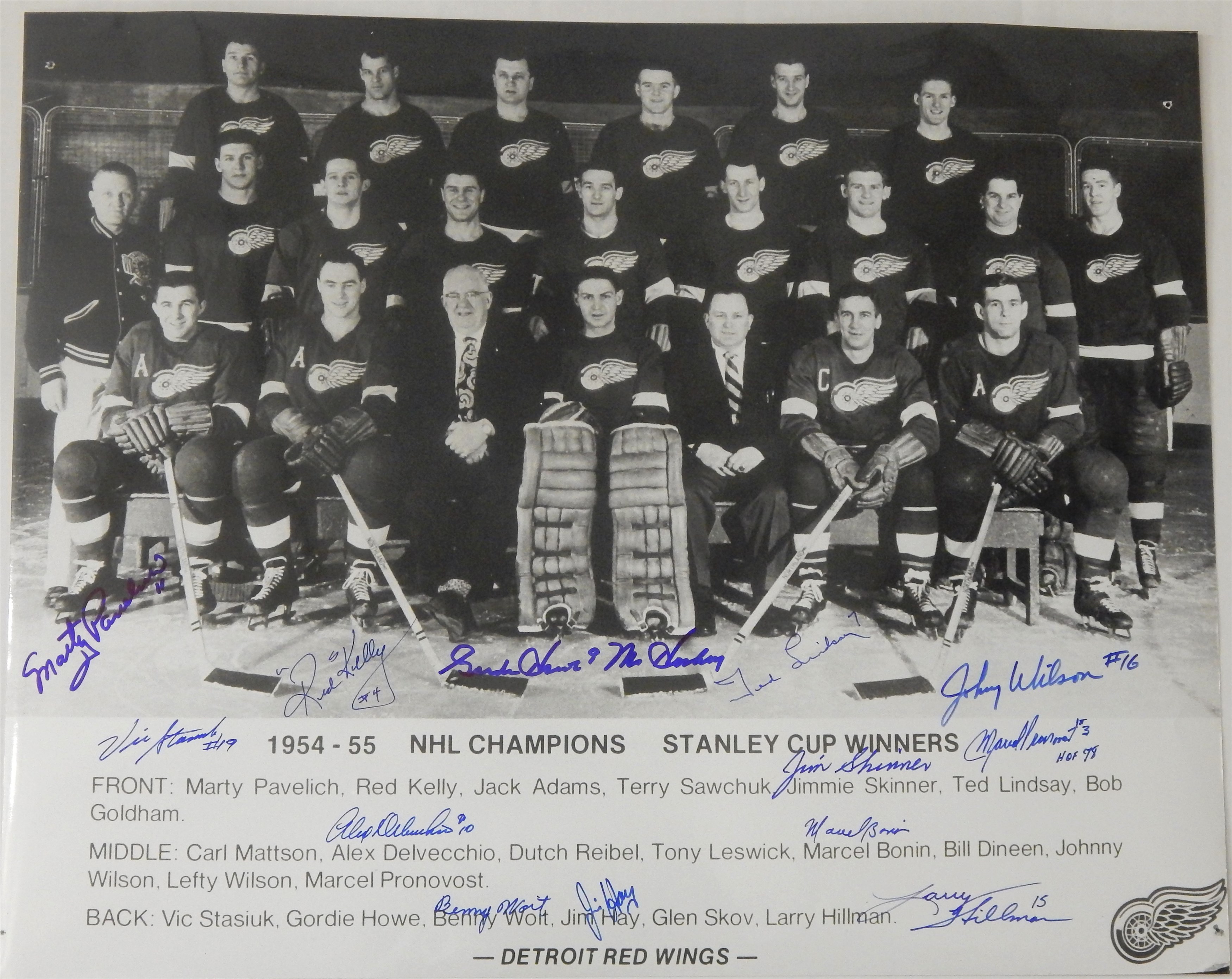 1954-55 Detroit Red Wings NHL Champions Team Signed Photo (13 Signatures)