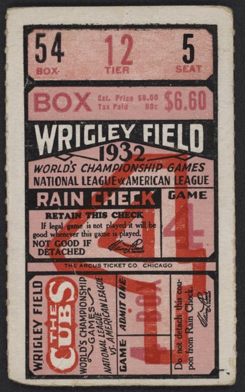 Tickets, Publications & Pins - 1932 Chicago Cubs World Series Game 4 Ticket Stub