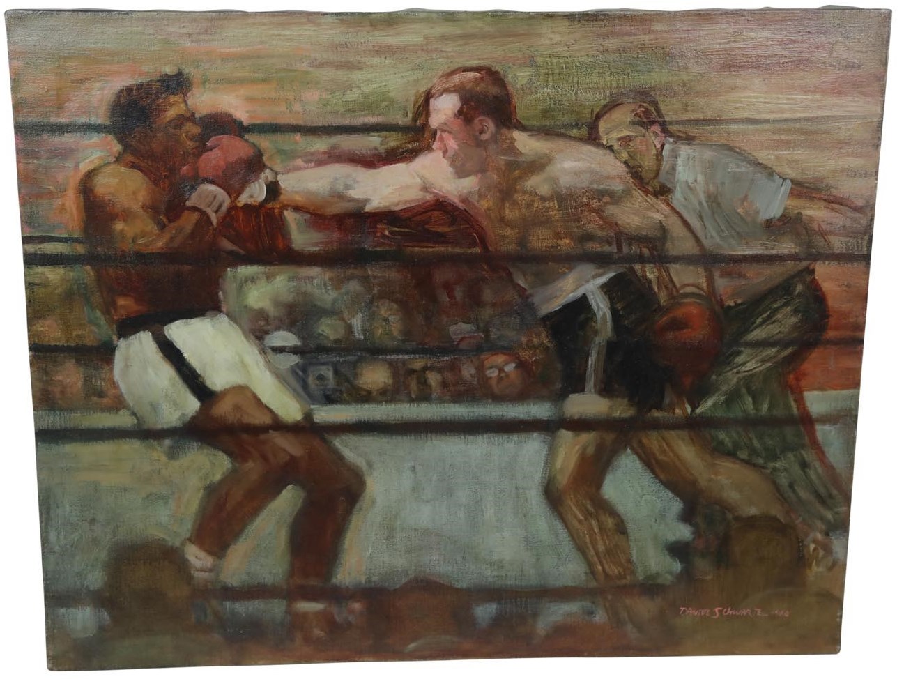 Muhammad Ali & Boxing - 1959 "Ingemar Johansson Knocks out Floyd Patterson" Oil on Canvas by Daniel Schwartz - Featured in 1960 Esquire Magazine