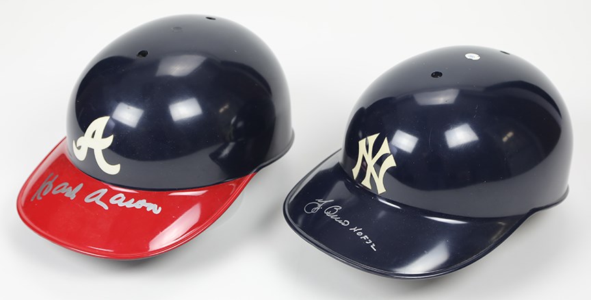 Baseball Autographs - Hank Aaron & Yogi Berra Signed Helmets