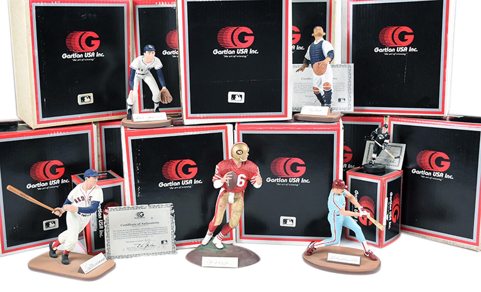 - Multi-Sport Signed Gartlan Figures in Original Boxes with Four Joe DiMaggio's (18)