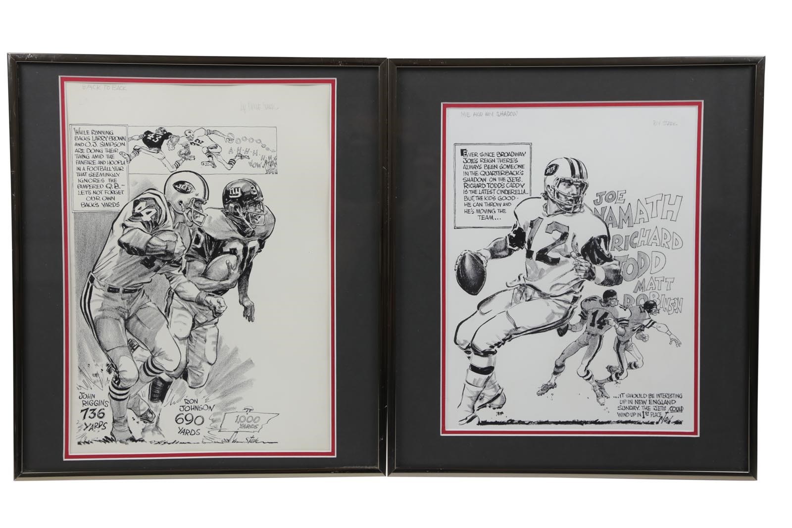 1970's Joe Namath & N.Y. Jets Original Artworks (including Riggins) by Bruce Stark