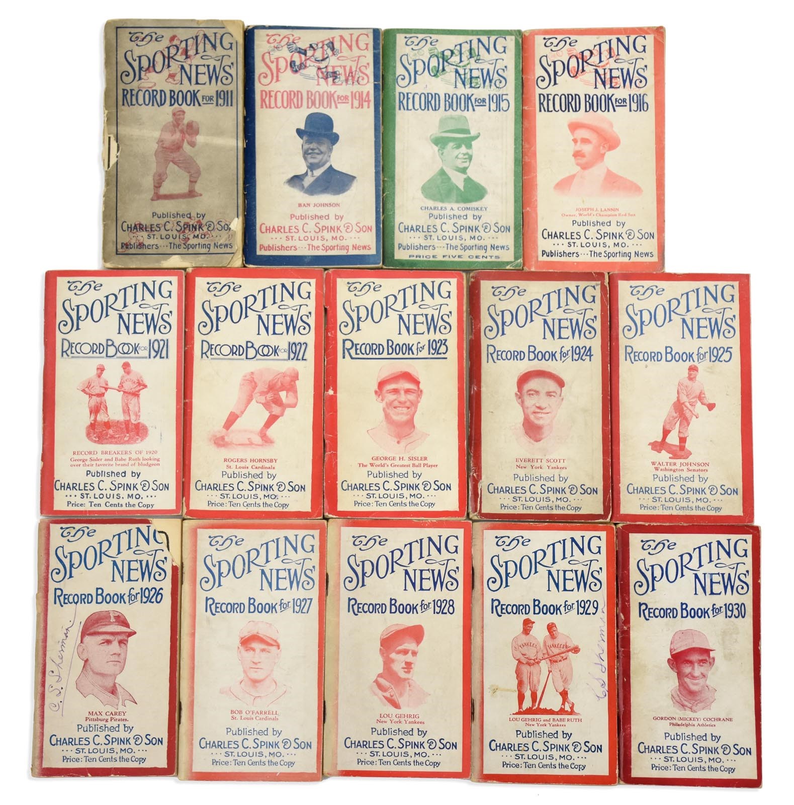 Tickets, Publications & Pins - Early (various 1911-1930:14 issues) Sporting News Record Books