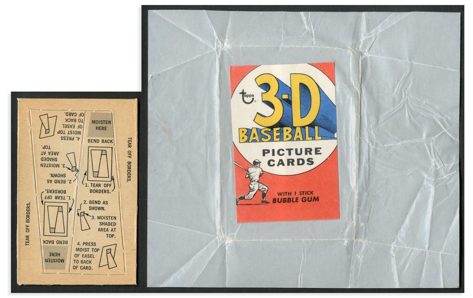 1968 Topps 3D Baseball Test Issue Wrapper and RARE Stiffener (2)