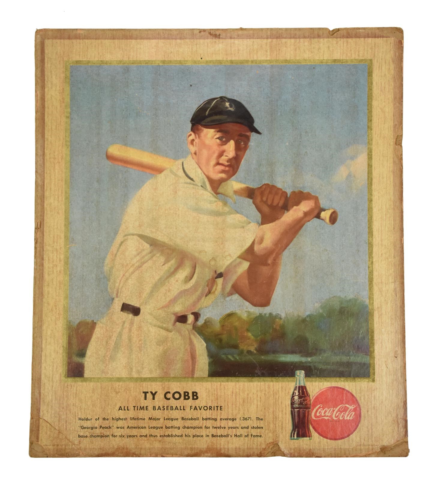 Ty Cobb and Detroit Tigers - Ty Cobb Coca Cola Cardboard Advertising Display