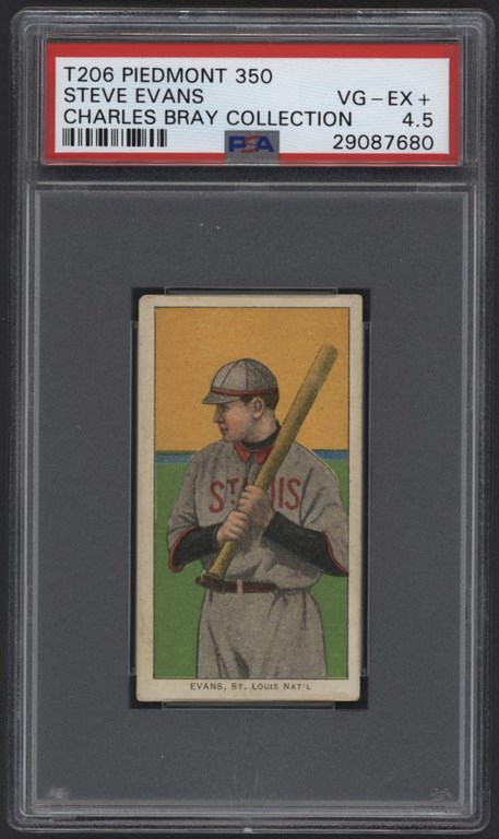 Baseball and Trading Cards - T206 Piedmont 350 Steve Evans PSA VG-EX+ 4.5 From Charles Bray Collection