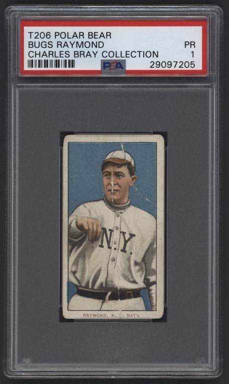 Baseball and Trading Cards - T206 Polar Bear Bugs Raymond PSA PR 1 From Charles Bray Collection